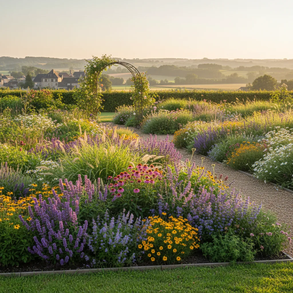 Création d'un jardin paysager avec massifs de vivaces en Charente